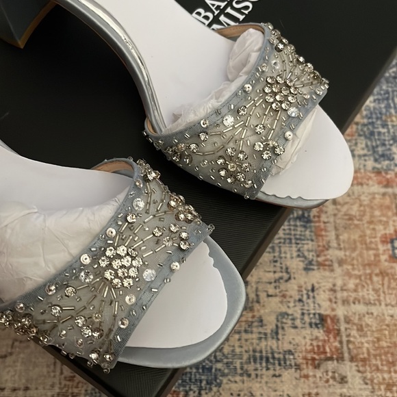 NWT-Badgley Mischka Women's Blaine Heeled Sandal, size 7.5, whisper blue satin - Picture 6 of 16
